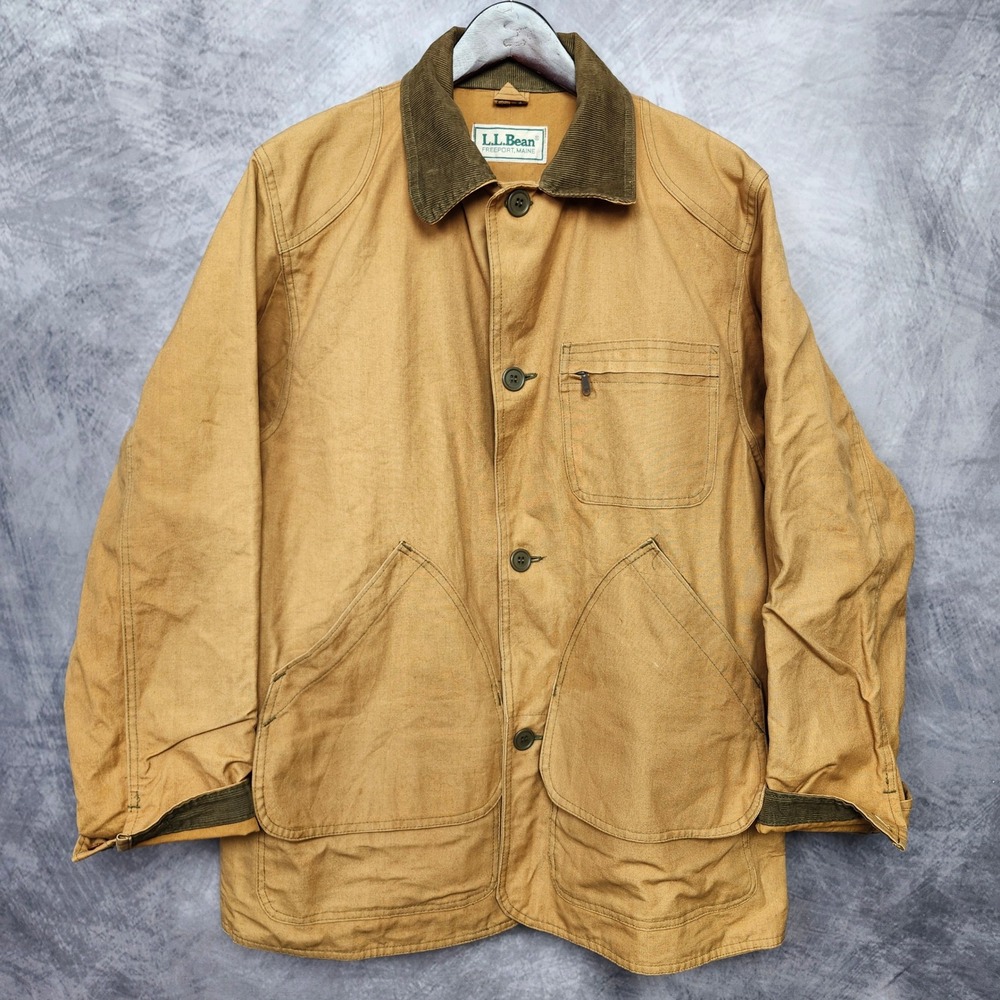 Vintage 70s LL Bean Canvas Hunting Coat Game Bag Mens Large Maine Duck Jacket